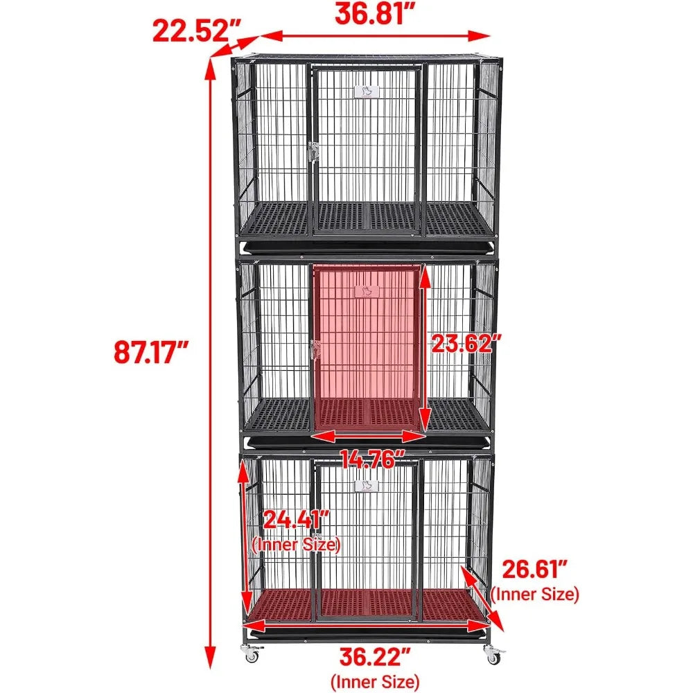 37 Inch Stackable Open Top Heavy Duty Dog Crate Cage for Medium Dog with Wheels and Removable Tray Easy Cleaning