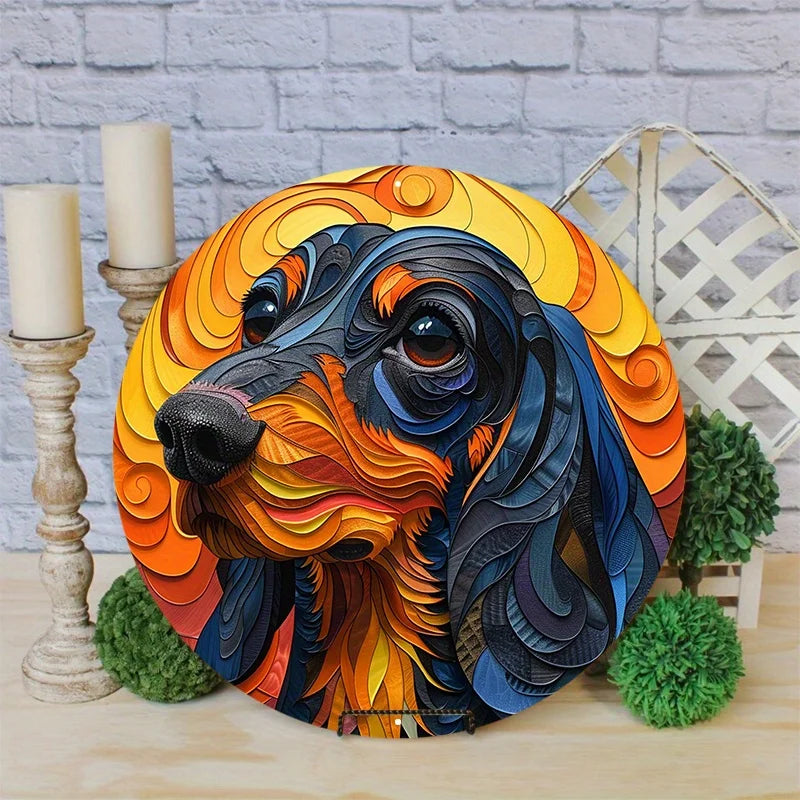 Dog Lover's Gift, Cute Pet Mask Theme Round Aluminum Metal Sign for Home, Yard, Cafe Wall Decoration, Decorative Wall Poster