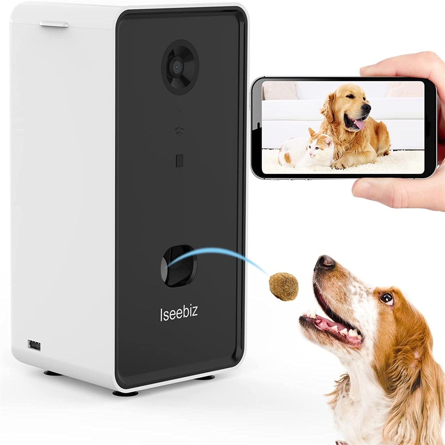 Iseebiz Dog Camera Treat Dispenser Automatic Pet Feeder WiFi Remote Pet Camera with Two-Way Audio and Night Vision Compatible | Pampered Pets