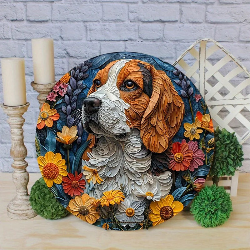 Funny Dog Sign, Circular 2D Painting Wall Poster for Living Room, Home Decoration, Best As Unique Gifts, Wall Art Home Decor