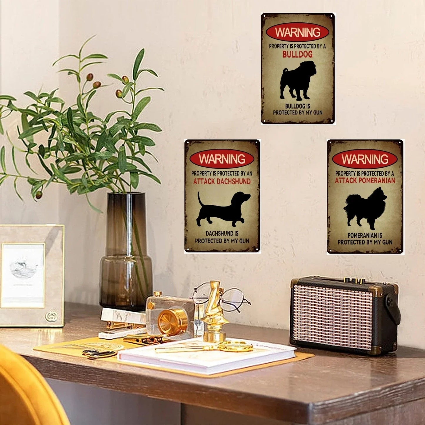 1pcs Vintage Funny Dog Metal Poster,Aluminum Warning Property Protected by Tin Sign,Wall Decor Art Poster Dog Lovers Gift