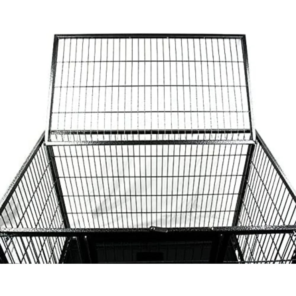 37 Inch Stackable Open Top Heavy Duty Dog Crate Cage for Medium Dog with Wheels and Removable Tray Easy Cleaning