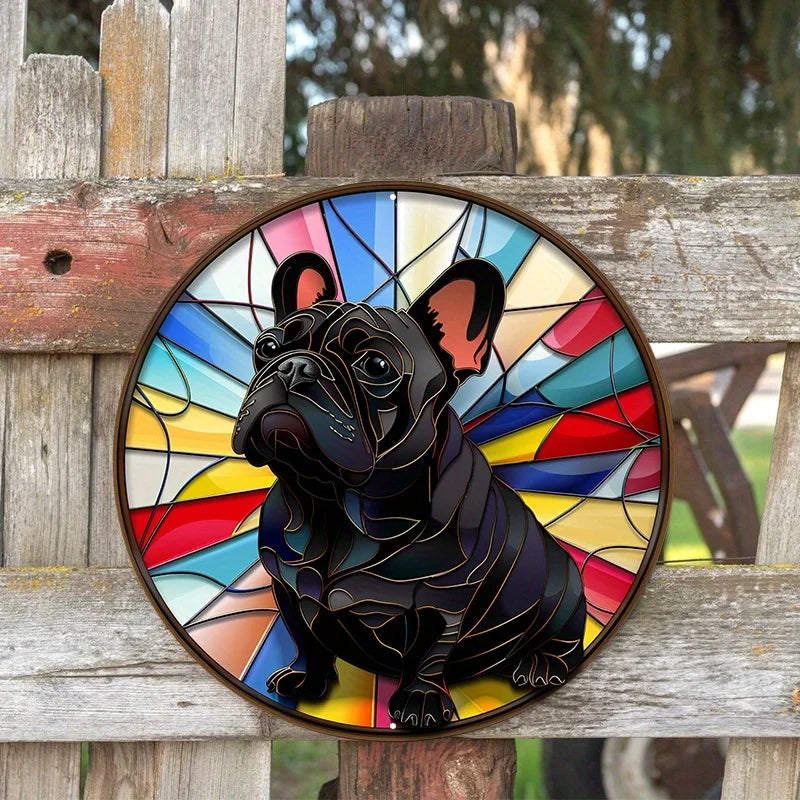 Round Aluminum Pet Dog Themed Wall Decor, Weather Resistant, Metal Sign Dog Silhouette, Hanging Art, Gift for Dog Lovers