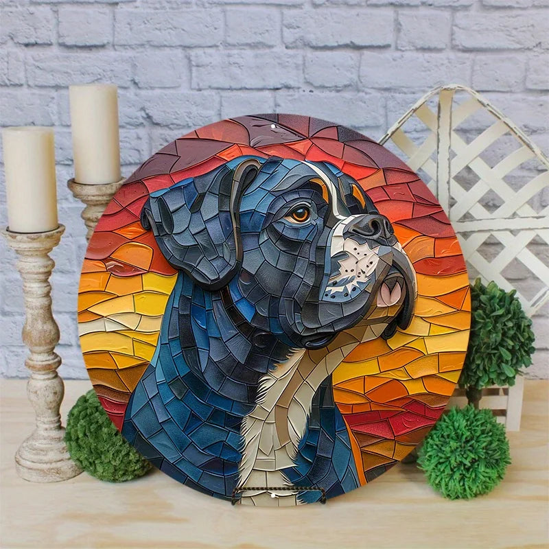 Cute Pet Dog Gift Round Aluminum Plates: Mask Theme Metal Sign for Home, Office & Cafe Decor, Decorative Wall Poster