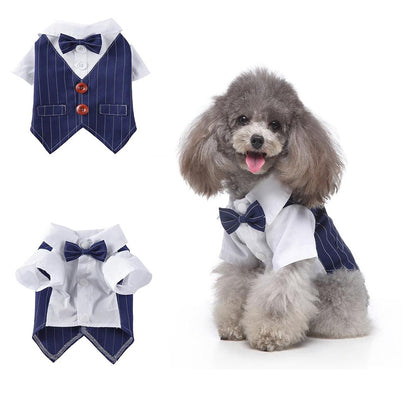 Gentleman Dog Clothes Dog Wedding Outfit Cute Tailcoat Pet Suit Striped Dog Tuxedo Bow Tie French Bulldog Halloween Costume - Pampered Pets