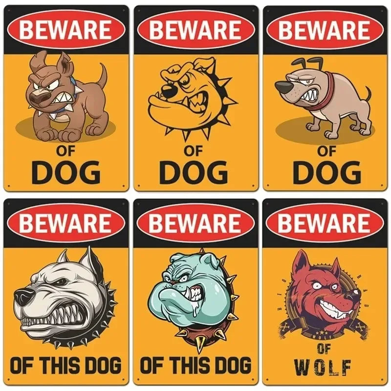 Vintage Warning Dog Metal Tin Signs Poster Beware of Dog Retro Tin Plates Wall Stickers For Garden House Door Courtyard Decor