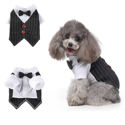 Gentleman Dog Clothes Dog Wedding Outfit Cute Tailcoat Pet Suit Striped Dog Tuxedo Bow Tie French Bulldog Halloween Costume - Pampered Pets