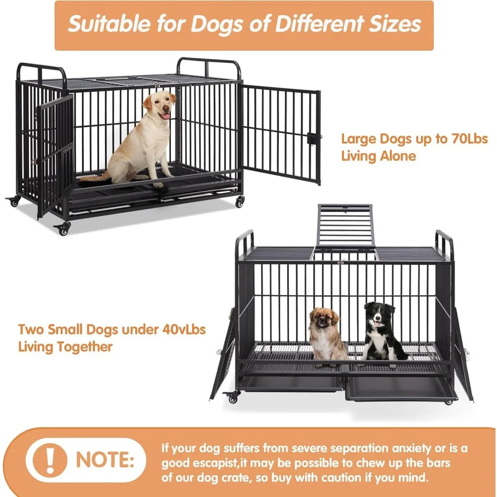 Dog Cage, Suitable for Large and Medium-sized Dogs, 48 Inches, Indoor with Wheels and Detachable Tray, Large Dog Cage