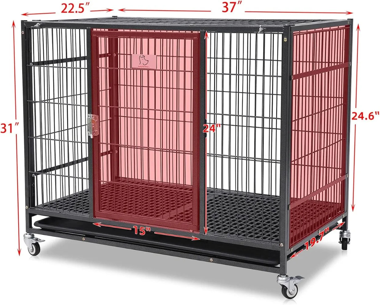 37 Inch Stackable Open Top Heavy Duty Dog Crate Cage for Medium Dog with Wheels and Removable Tray