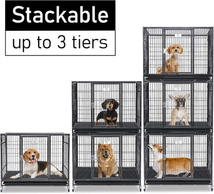 Homey Pet 36 Inch Dog Crate Stackable, Connectable Indestructible Dog Kennel Indoor Cage Medium Sized, Metal Wire