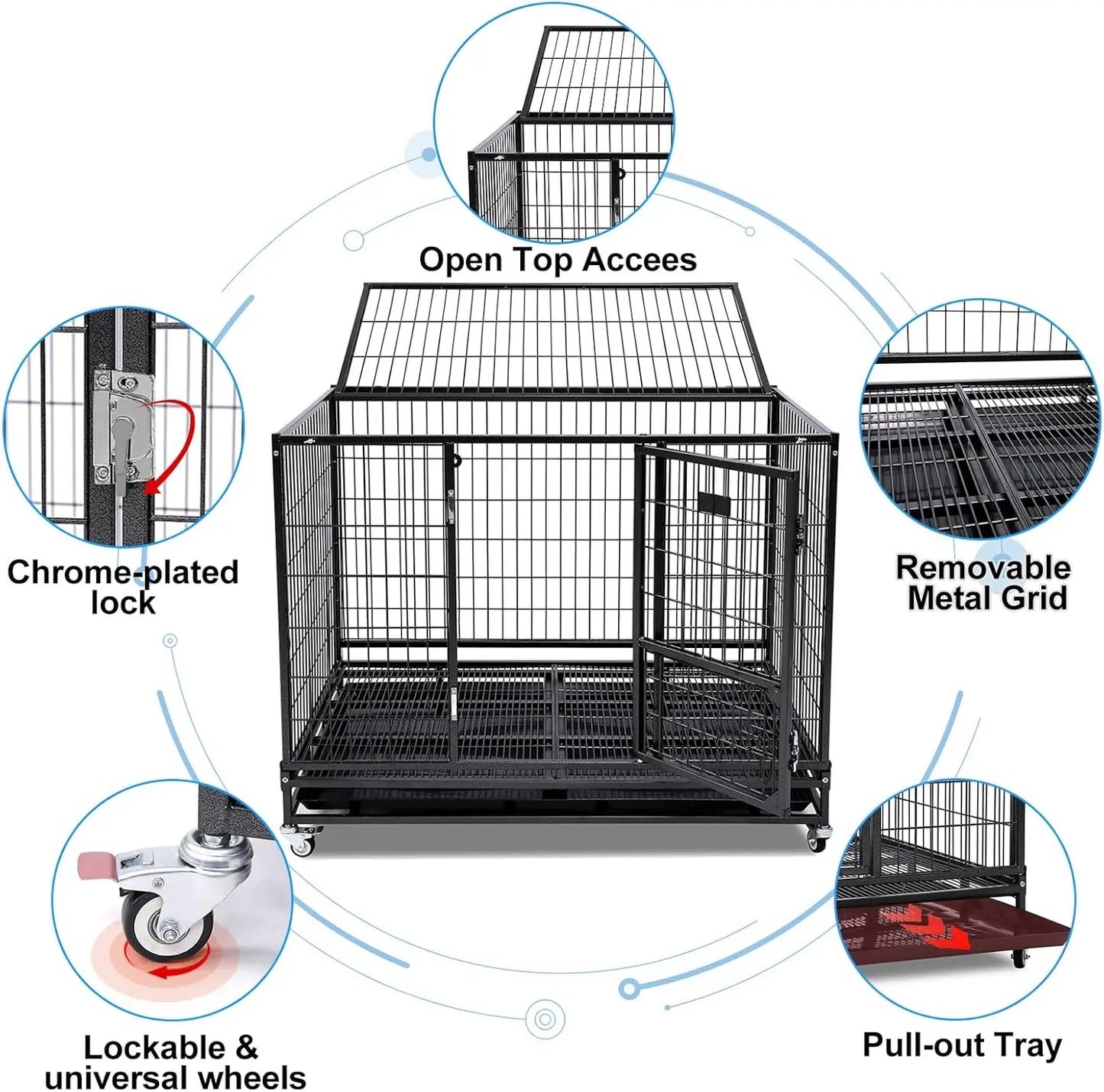 Pet 12 Pack 43" Stackable or Non-Stackable Heavy Duty Cage W/Feeding Door, Casters and Tray 12x Folding Cage easy cleaning