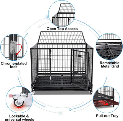 Pet 12 Pack 43" Stackable or Non-Stackable Heavy Duty Cage W/Feeding Door, Casters and Tray 12x Folding Cage easy cleaning