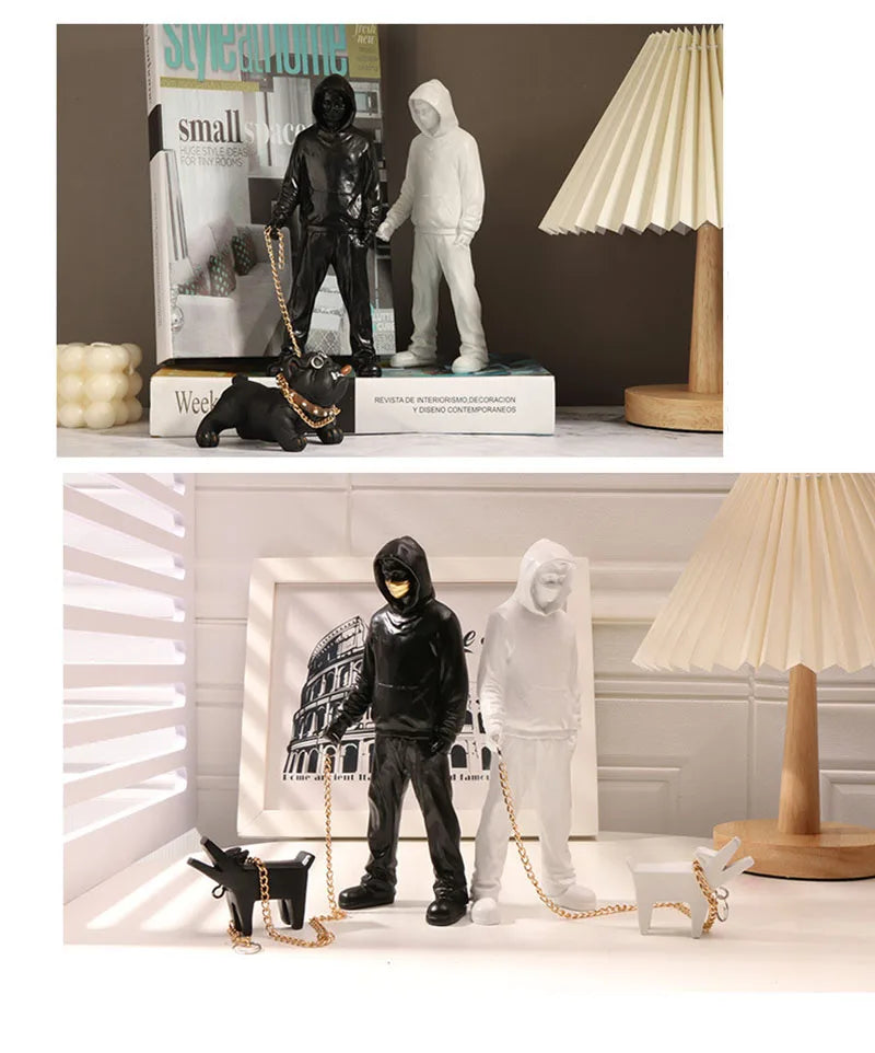 Banksy Statue The Man and Dog Sculpture Street Modern Pop Art Living Room Shelf Office Home Bar Decoration Collections Gift