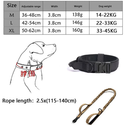 Tactical Dogs Collar Traction Rope Adjustable Military Pets Collars German Shepherd Training Medium Large Dog Pet  Accessories