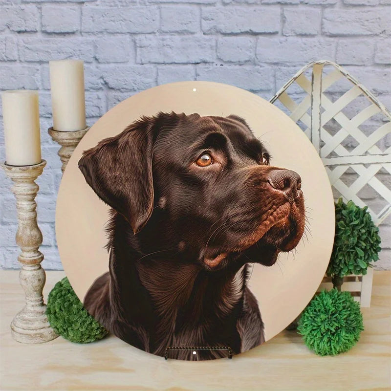 Aluminum Metal Sign, Dog Pattern 2D Flat Circular Wreath Sign, Wall Art Home Decor, Gift for Dog Lovers, Decorative Wall Poster