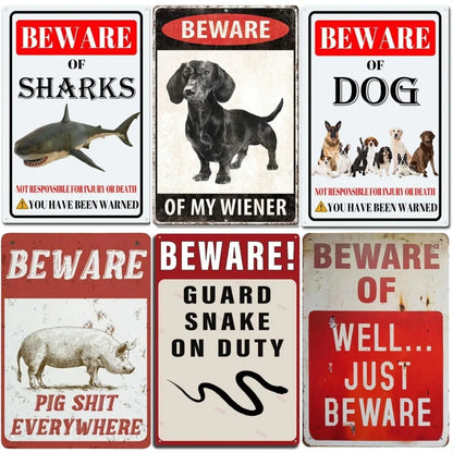 Vintage Warning Metal Aluminum Signs Beware of Dogs Plaque Plate Retro Wall Art Posters for Garden Bar Pub Home Wall Decoration