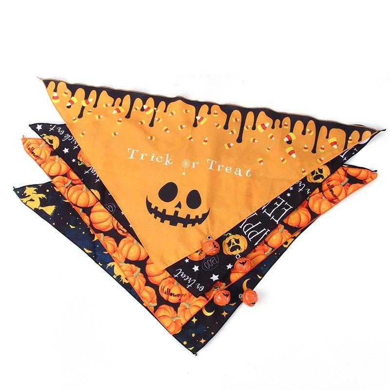 Halloween Pet Scarf Pumpkin Dog Bandana with Bell Funny Dog Cat Triangle Towel Witch Puppy Bibs Dress Up Halloween Pet Supplies - Pampered Pets