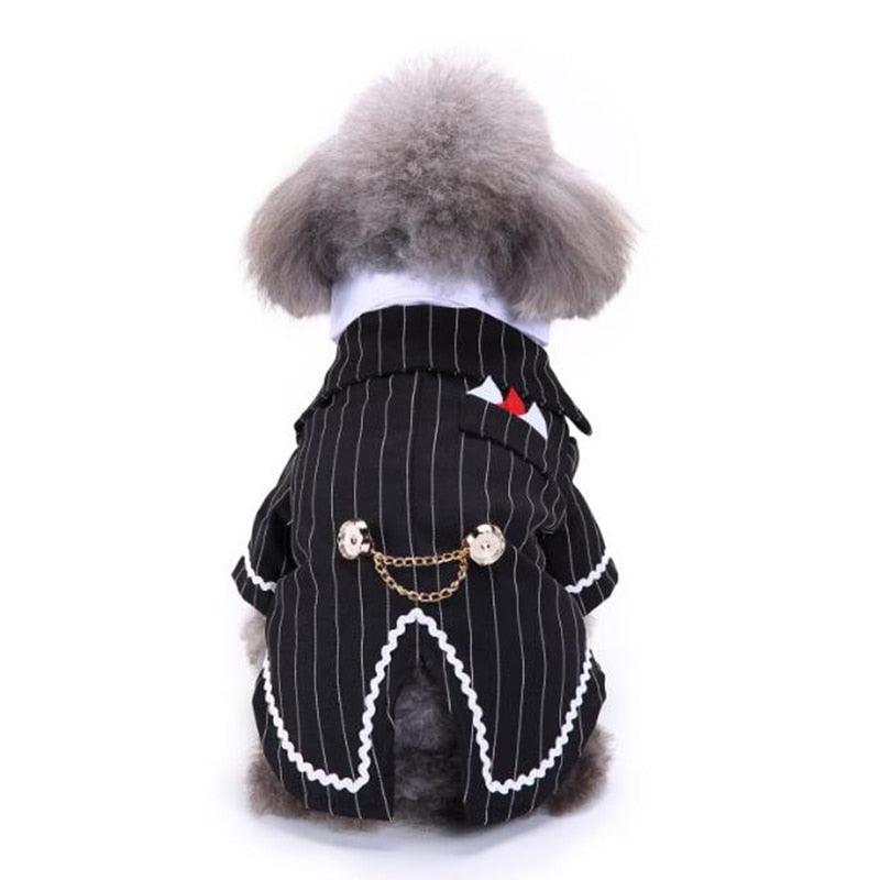 Gentleman Dog Clothes Dog Wedding Outfit Cute Tailcoat Pet Suit Striped Dog Tuxedo Bow Tie French Bulldog Halloween Costume - Pampered Pets