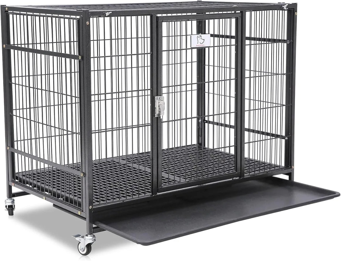 37 Inch Stackable Open Top Heavy Duty Dog Crate Cage for Medium Dog with Wheels and Removable Tray