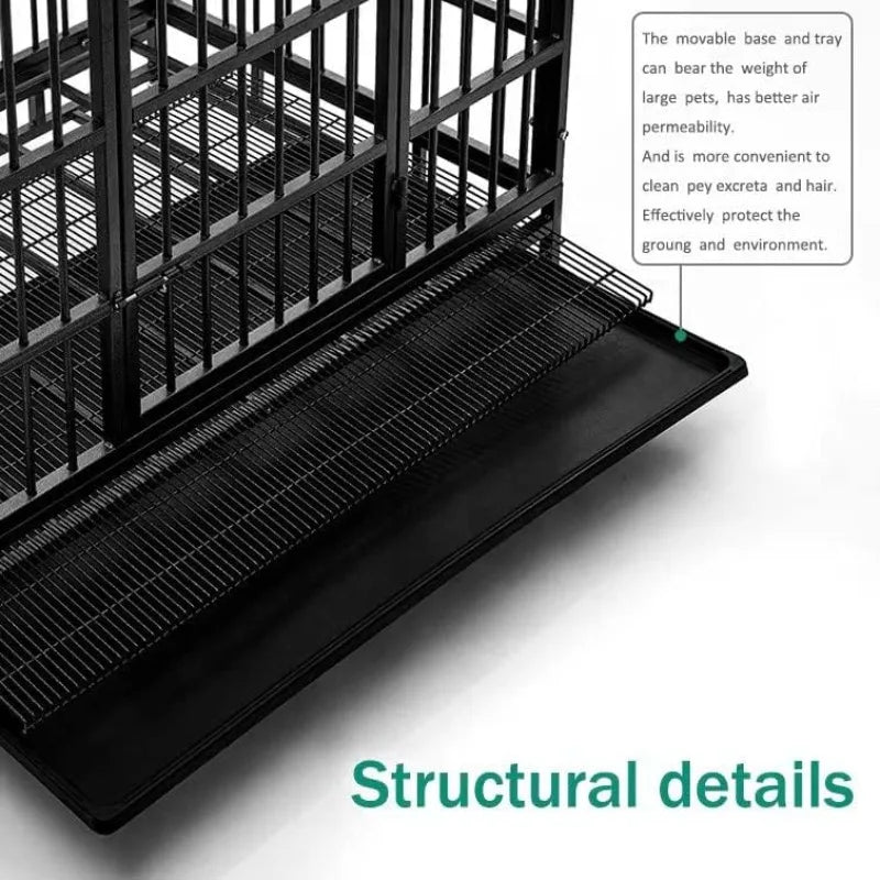 48/38 Inch Heavy Duty Dog Crate Cage Kennel with Wheels, High Indestructible, Sturdy Locks Design,Double Door and Removable Tray