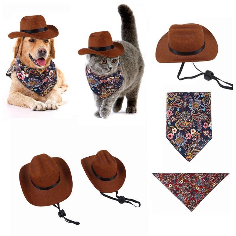 Pet Hat Dog Cat Western Cowboy Hat Halloween Pet Triangle Scarf Universal Funny Retro Photo Prop Dog Accessories Doll Decoration - Pampered Pets