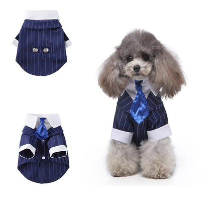 Gentleman Dog Clothes Dog Wedding Outfit Cute Tailcoat Pet Suit Striped Dog Tuxedo Bow Tie French Bulldog Halloween Costume - Pampered Pets