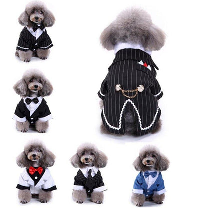 Gentleman Dog Clothes Dog Wedding Outfit Cute Tailcoat Pet Suit Striped Dog Tuxedo Bow Tie French Bulldog Halloween Costume - Pampered Pets