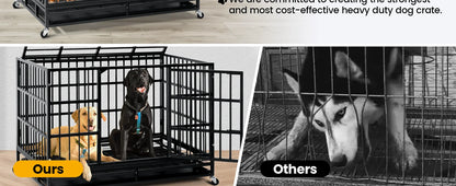 48/38 Inch Heavy Duty Dog Crate Cage Kennel with Wheels, High Indestructible, Sturdy Locks Design,Double Door and Removable Tray