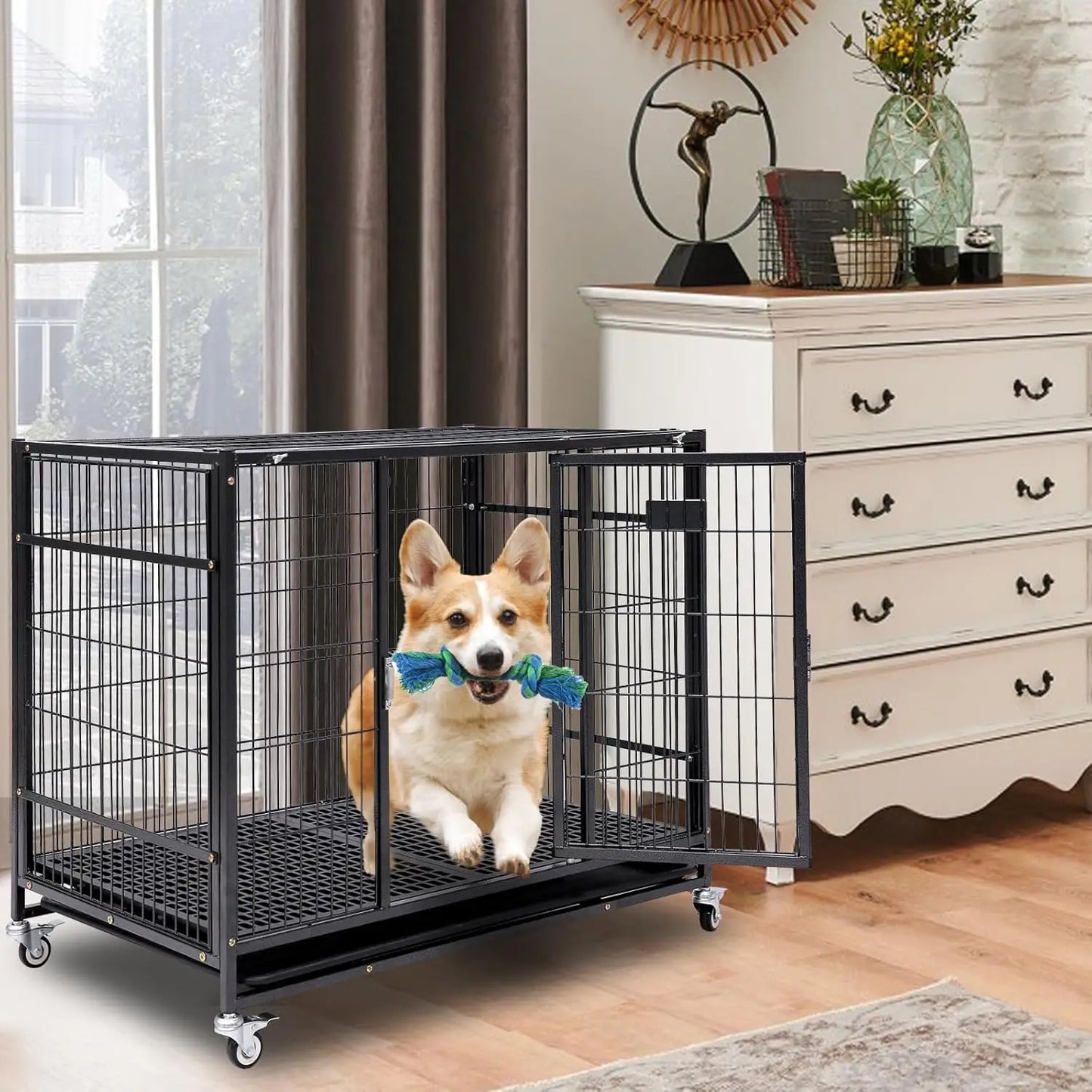 Homey Pet 36 Inch Dog Crate Stackable, Connectable Indestructible Dog Kennel Indoor Cage Medium Sized, Metal Wire