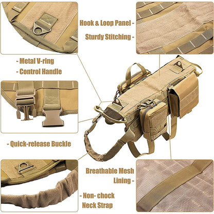 Tactical Dog Harness Military Pet German Shepherd K9 Pet Outdoor Training Vest with Pouches Molle for Small Medium Large Dogs