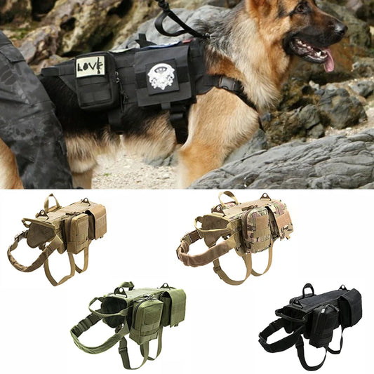Tactical Dog Harness Military No Pull Pet Harness Vest For Medium Large Dogs Training Hiking Molle Dog Harness With Pouches