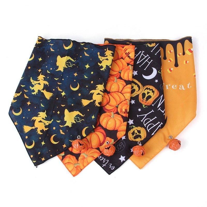 Halloween Pet Scarf Pumpkin Dog Bandana with Bell Funny Dog Cat Triangle Towel Witch Puppy Bibs Dress Up Halloween Pet Supplies - Pampered Pets