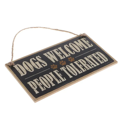 Vintage Dogs Welcome People Tolerated Board Plaque Wooden Sign Hanging Decor with Jute Twine