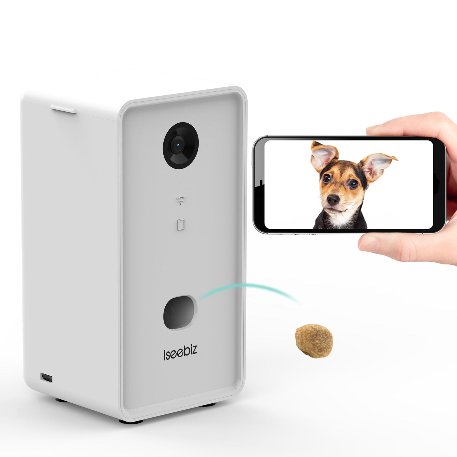 Iseebiz Dog Camera Treat Dispenser Automatic Pet Feeder WiFi Remote Pet Camera with Two-Way Audio and Night Vision Compatible | Pampered Pets