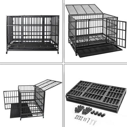 WOKEEN 48 Inch Heavy Duty Dog Crate Cage Kennel with Wheels, High Anxiety Indestructible, Sturdy Locks Design