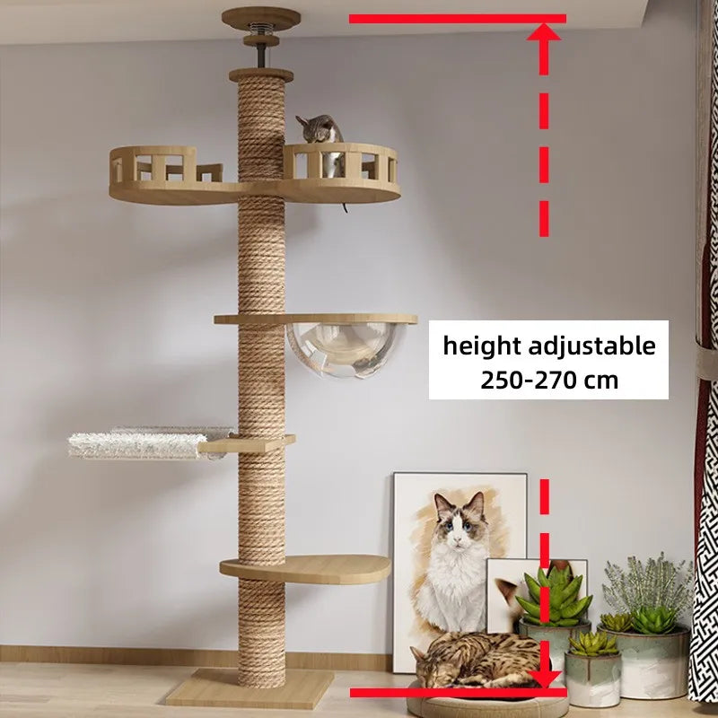 Adjustable Cat Tree House Tower Floor to Ceiling Kitten Multi-Level Condo With Scratching Post Hammock Pet Cat Activity Center - Pampered Pets
