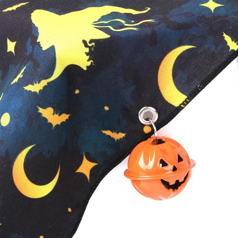 Halloween Pet Scarf Pumpkin Dog Bandana with Bell Funny Dog Cat Triangle Towel Witch Puppy Bibs Dress Up Halloween Pet Supplies - Pampered Pets