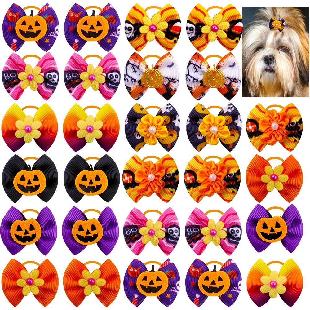 50PCS Fall Dog Hair Bows Pumpkin Skull Bows For Small Dog Cat Grooming Bows Halloween Pet Dog Hair Accessories Dog Supplies - Pampered Pets