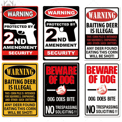 Putuo Decor Beware of Warning Vintage Tin Sign Plaque Metal Plate Guard Dog Signs Wall Art Posters for No Trespassing Farmhouse