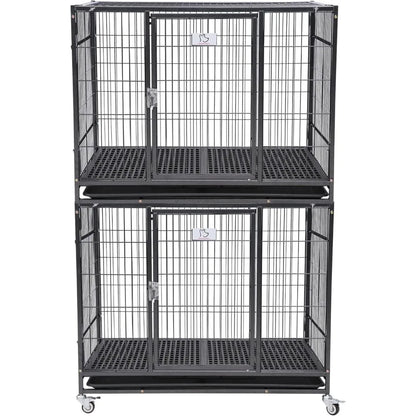 37 Inch Stackable Open Top Heavy Duty Dog Crate Cage for Medium Dog with Wheels and Removable Tray Easy Cleaning