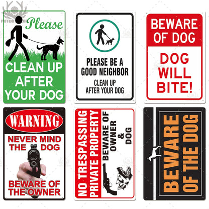 Putuo Decor Beware of Warning Vintage Tin Sign Plaque Metal Plate Guard Dog Signs Wall Art Posters for No Trespassing Farmhouse