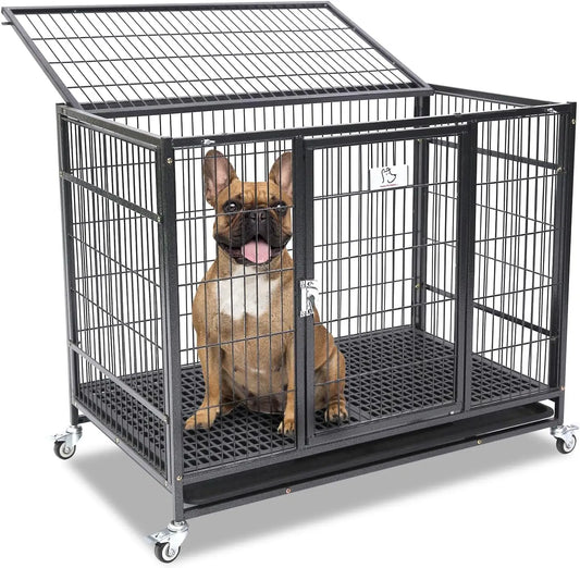 Homey Pet 36 Inch Dog Crate Stackable, Connectable Indestructible Dog Kennel Indoor Cage Medium Sized, Metal Wire