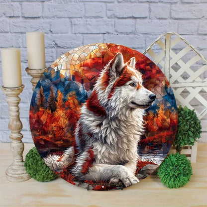 Round Aluminum Pet Dog Wreath Sign, 2D Flat Print for Wall, Home, Apartment, Ideal Holiday Gift, Decorative Metal Art