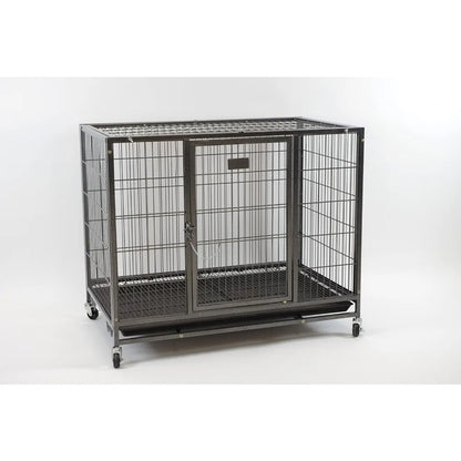 37 Inch Stackable Open Top Heavy Duty Dog Crate Cage for Medium Dog with Wheels and Removable Tray Easy Cleaning