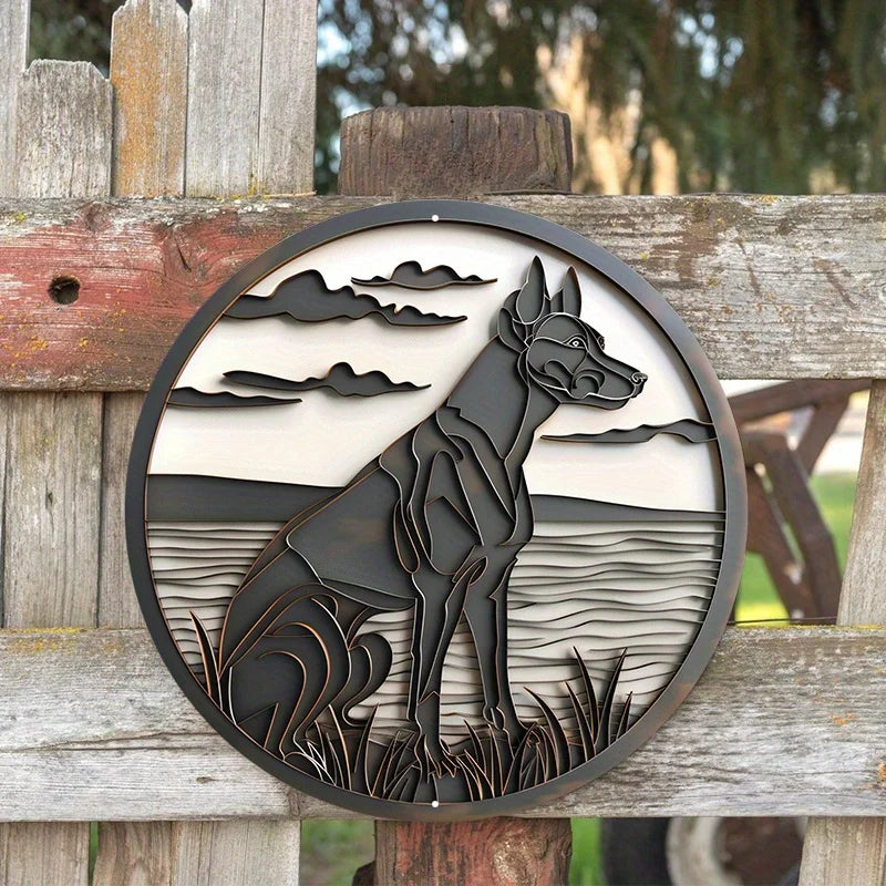 Artistic Dog Mask Round Aluminum Metal Sign for Home and Office Decor, Great Gift for Dog Lovers, Wall Art Home Decor