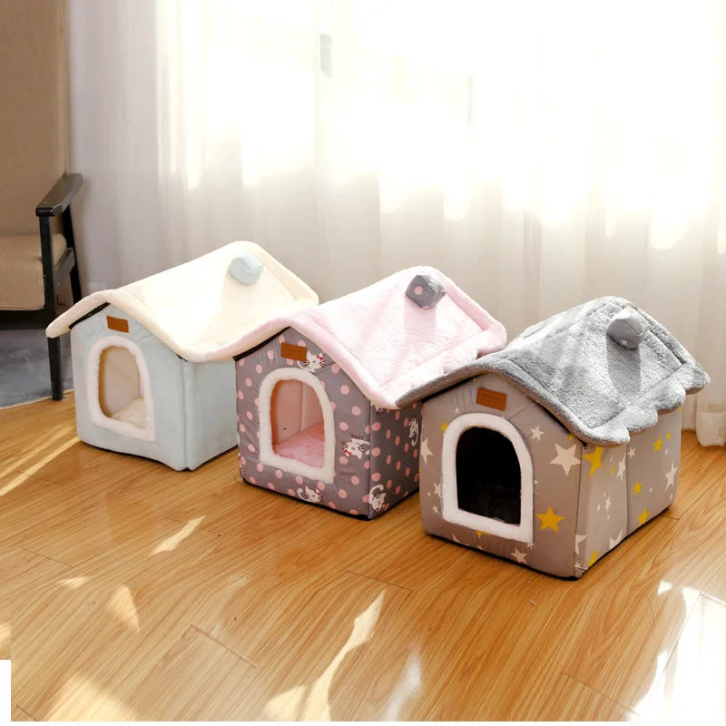 Foldable Cat House Sleep Bed  Warm Cave Dog Kennel Removable Cushion Cave Soft Washable Huts Sofa for Cats Kittens Puppy Nest