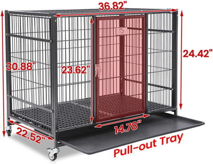 Homey Pet 36 Inch Dog Crate Stackable, Connectable Indestructible Dog Kennel Indoor Cage Medium Sized, Metal Wire