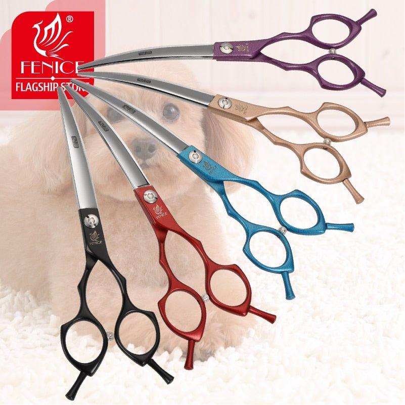 Fenice 6.5/7.0 inch Colorful Professional Pets Grooming Scissors Curved Dogs Hair Cutting Shear Japan 440C - Pampered Pets