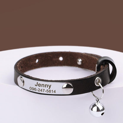 Personalized Cat Collar Adjustable Leather Pet Cats Collars Necklace Custom Puppy Kitten Name Collars Anti-lost Cat Accessories - Pampered Pets