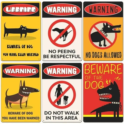 Vintage Warning Dog Metal Tin Signs Poster Beware of Dog Retro Tin Plates Wall Stickers For Garden House Door Courtyard Decor